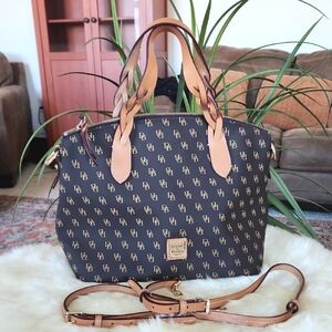 Like New Dooney & Bourke Signature Logo Brown Tmoro & Gold Domed Satchel 🤎